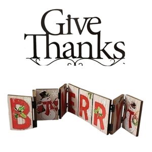 2pc Pier 1 Holiday Set- Give Thanks metal wall art sign, Be Merry Wood S…